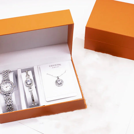 3-piece Rhinestone Watch Set With Bracelet And Necklace