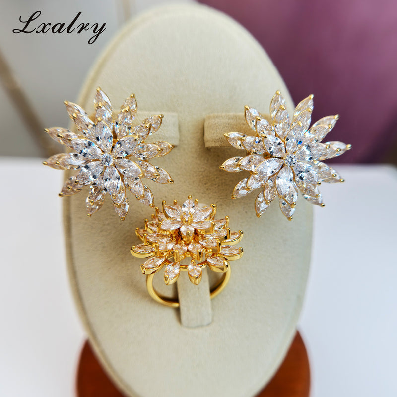 18K Gold Plated Baroque Flower Jewelry Set