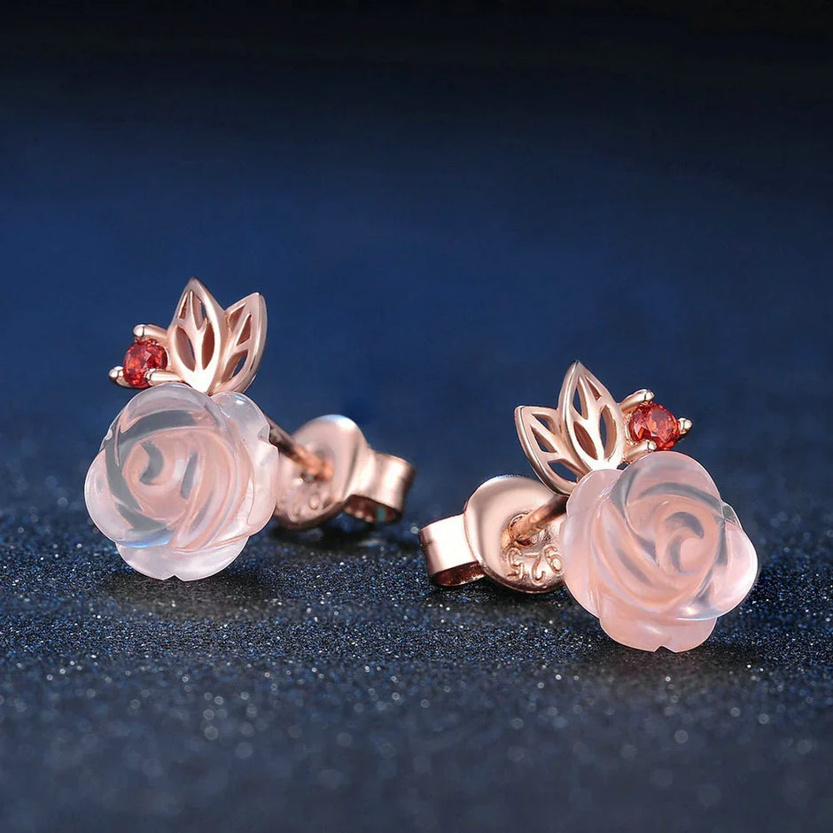 18K Rose Gold Plated Rose Quartz Jewelry Set