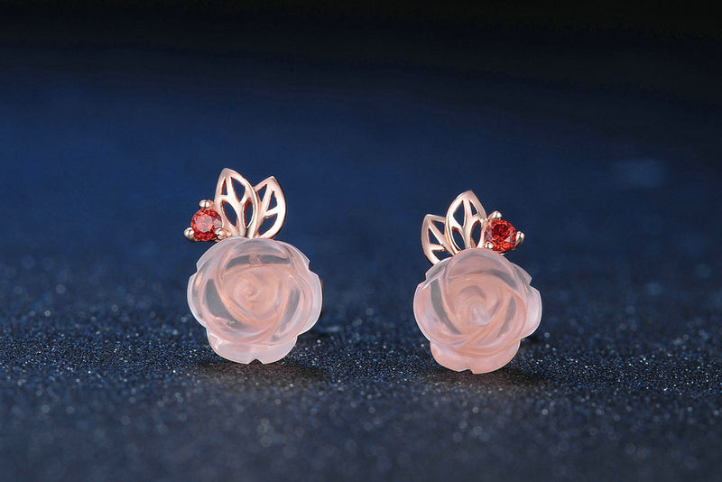 18K Rose Gold Plated Rose Quartz Jewelry Set