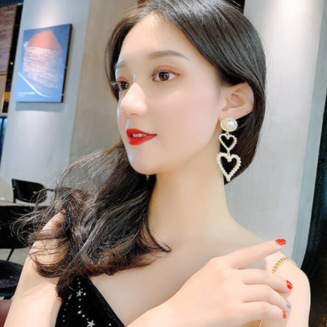 Pearl Rhinestone Drop Earrings