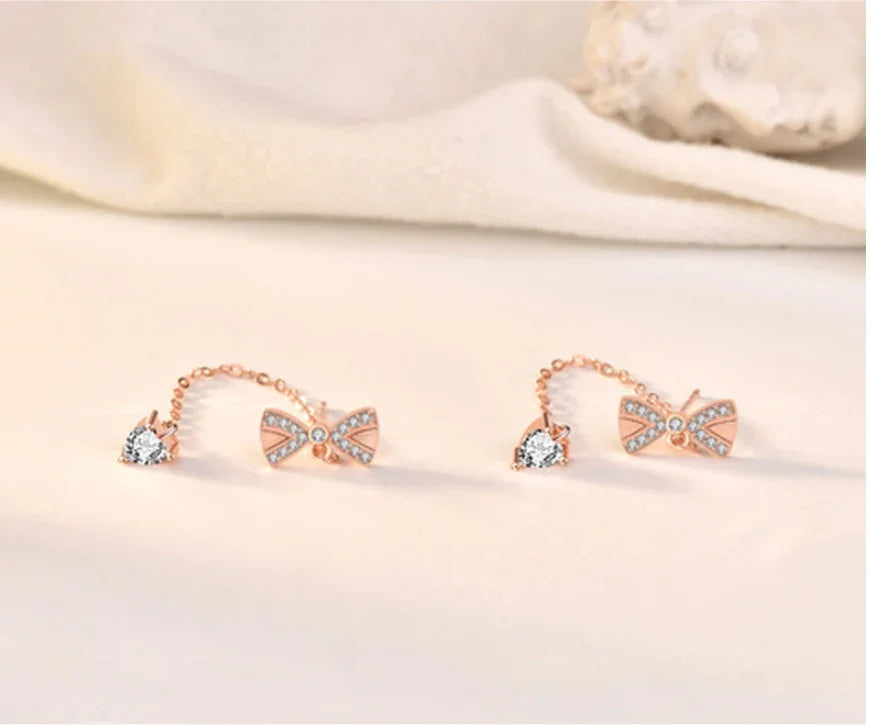 Sterling Silver Bowknot Tassel Simple Stud Earrings