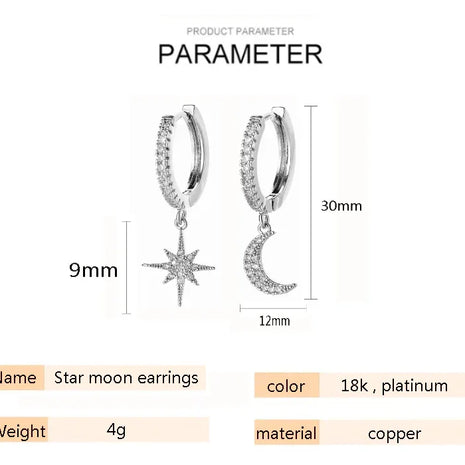 Fashion Star Moon Asymmetric Earrings