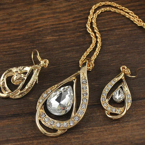 Double Drop Crystal Set Necklace Earrings