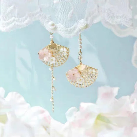 Vintage Chinese Fan Asymmetric Earrings