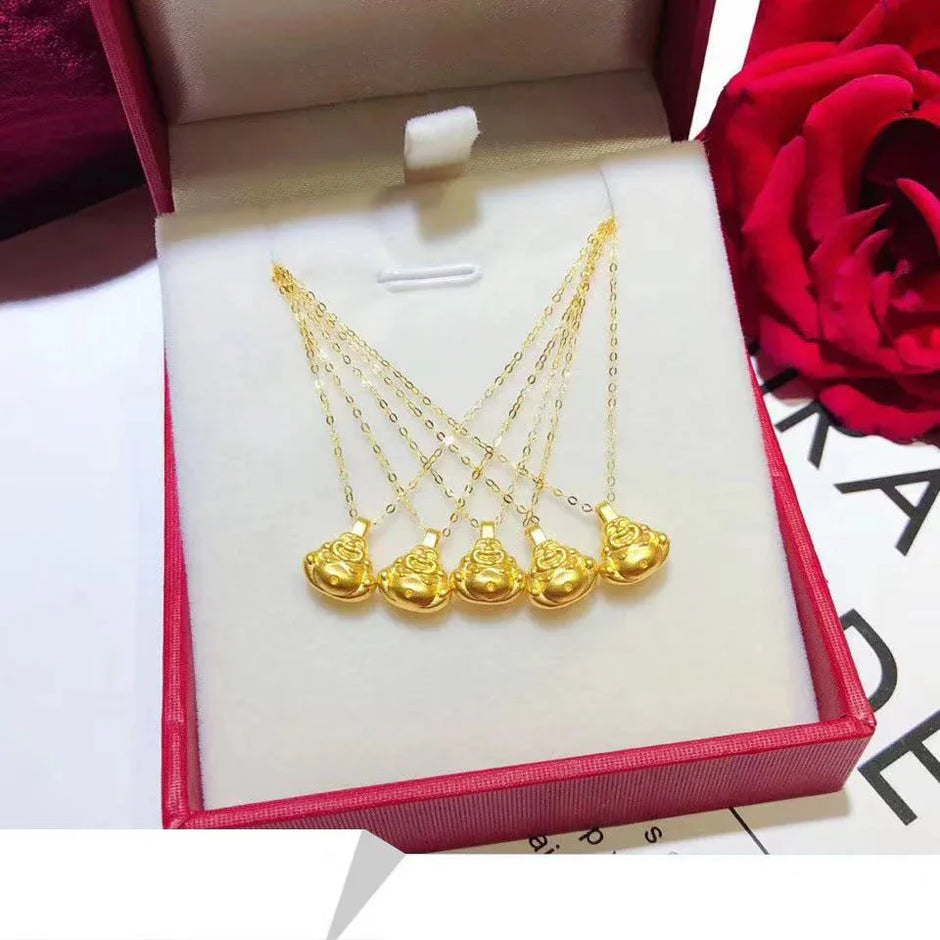 18K Yellow Gold Buddha Pendant Necklace