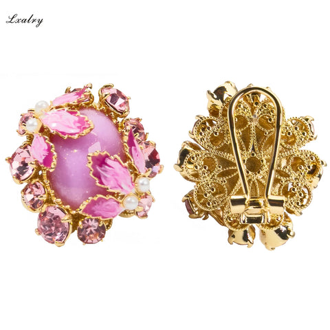 18K Gold Plated Pink Zircon Floral Earrings