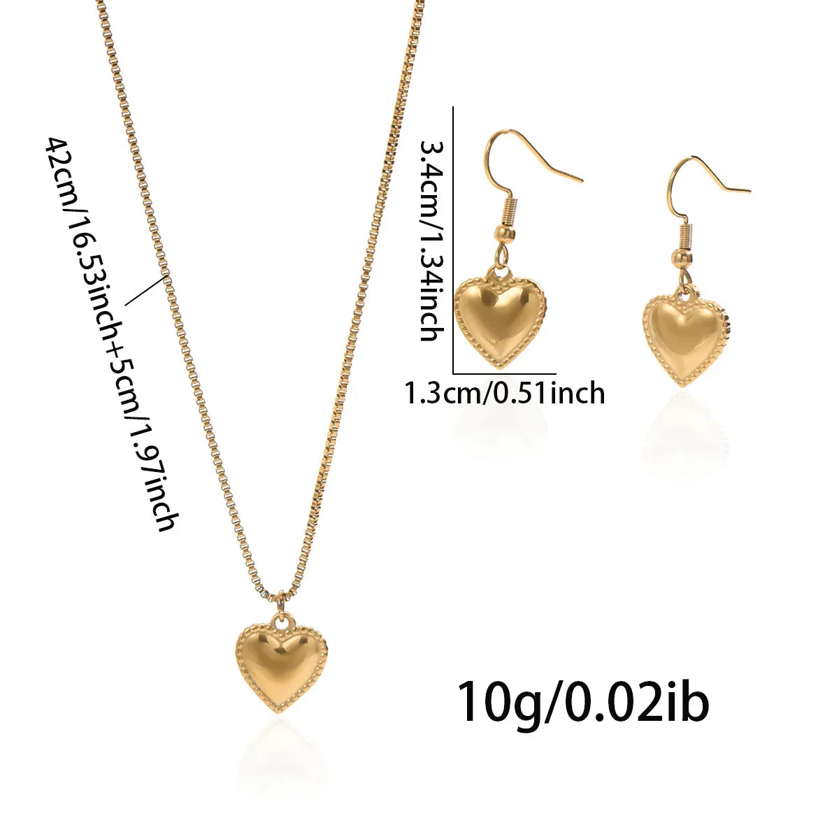 18K Gold Plated Puffy Heart Necklace & Earrings Set