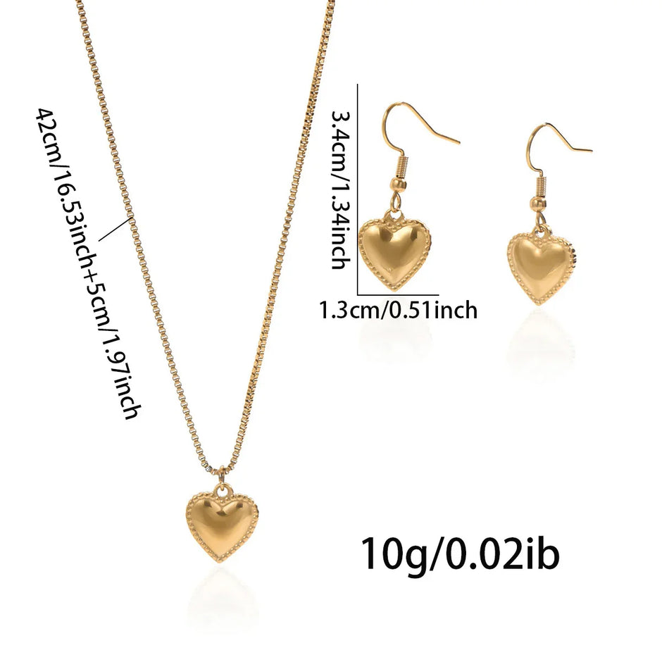 18K Gold Plated Puffy Heart Necklace & Earrings Set