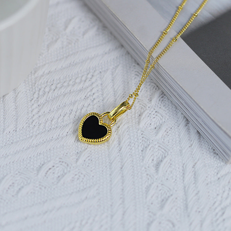 Black And White Double-sided Love Necklace Women's High-end Design Elegant Clavicle Chain