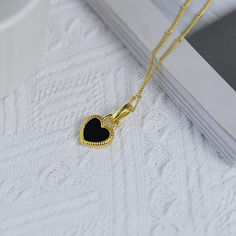 Black And White Double-sided Love Necklace Women's High-end Design Elegant Clavicle Chain