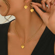 18K Gold Plated Puffy Heart Necklace & Earrings Set