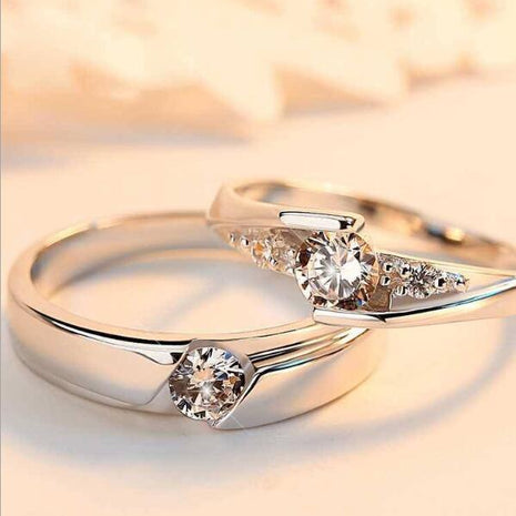 Simulation Diamond Ring Couple Rings A Pair of Live 925 Silver Men and Women Marriage Rings Lettering Rings Diamond Rings