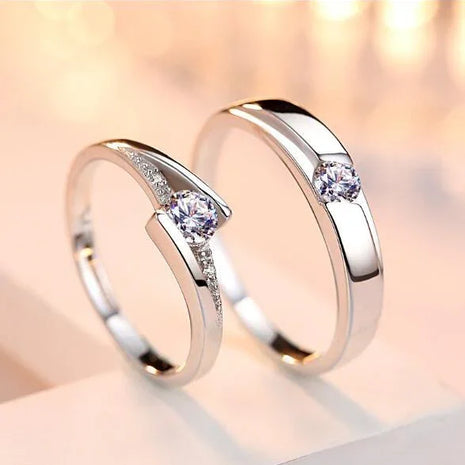 Simulation Diamond Ring Couple Rings A Pair of Live 925 Silver Men and Women Marriage Rings Lettering Rings Diamond Rings