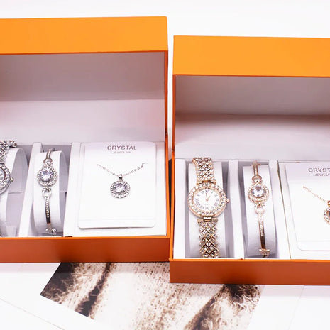 3-piece Rhinestone Watch Set With Bracelet And Necklace
