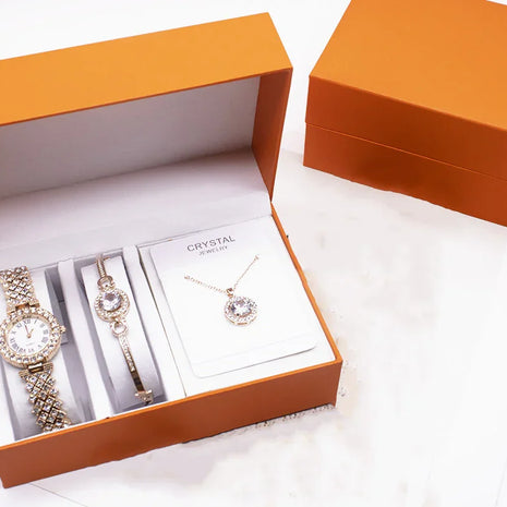 3-piece Rhinestone Watch Set With Bracelet And Necklace