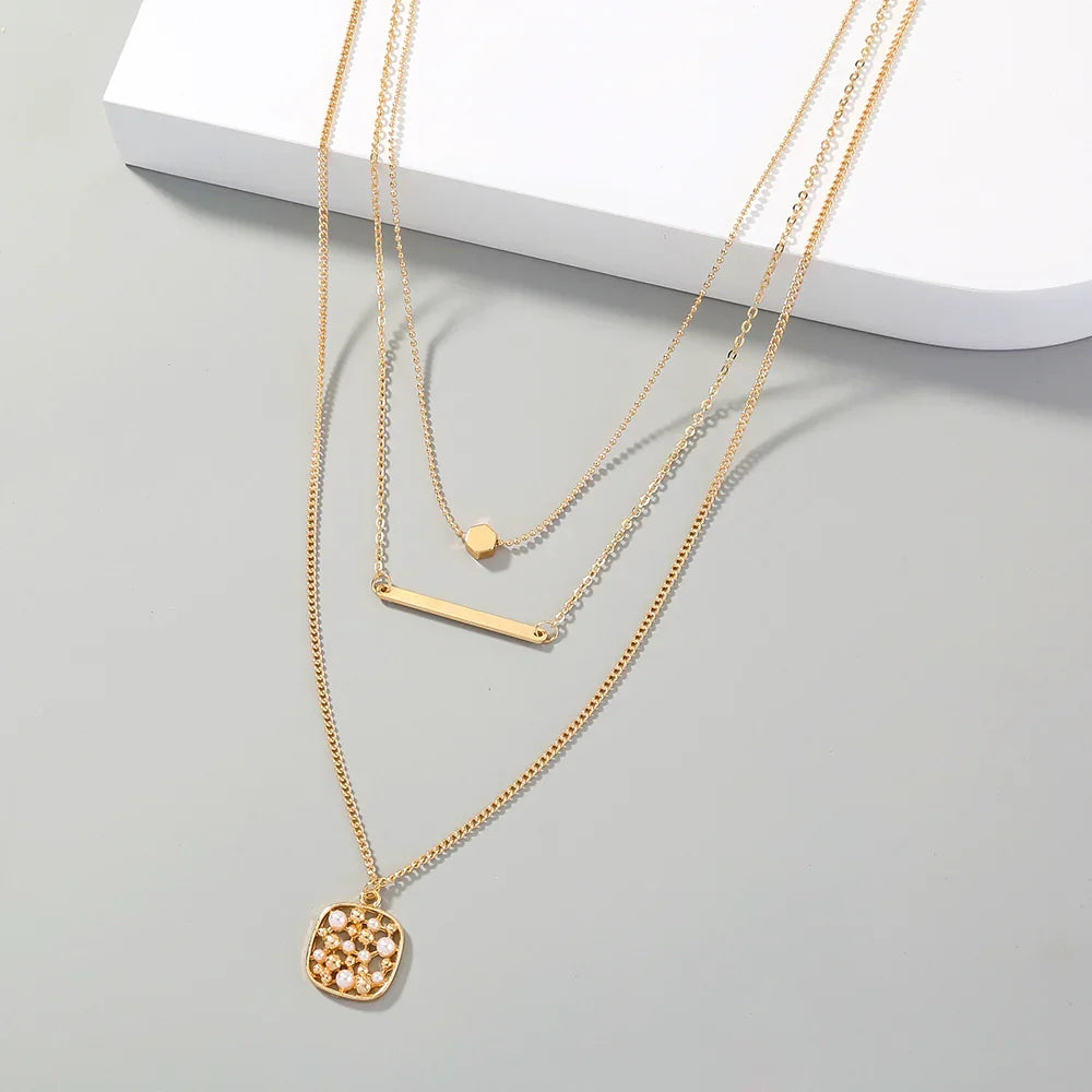 Fashion multi-layer gold necklace personality multi-layer Geometric Pineapple Pendant Jewelry woman