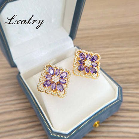 18K Gold Plated Purple Floral Jewelry Set