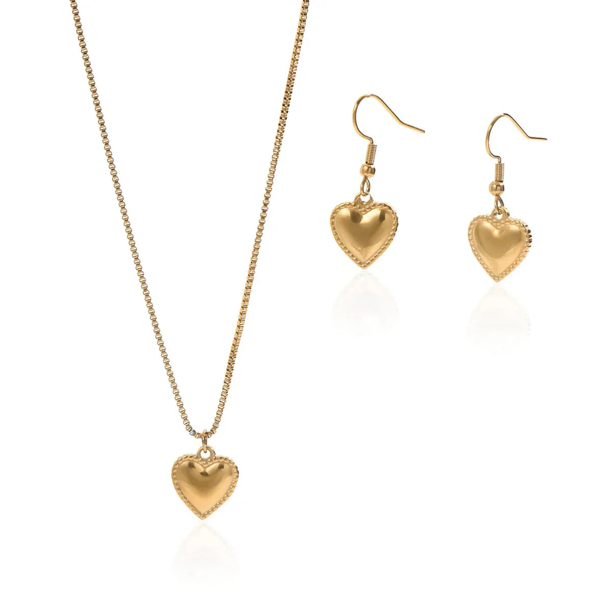 18K Gold Plated Puffy Heart Necklace & Earrings Set